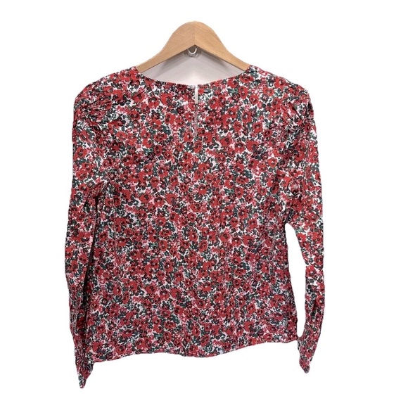 J.Crew Red Floral Cotton Poplin Ruffle Blouse Women’s Small Long Sleeve Pullover - Picture 4 of 10